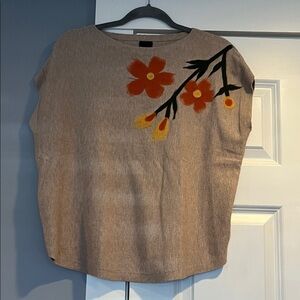 Women’s Beige Short Sleeve Top with Orange Floral Accent